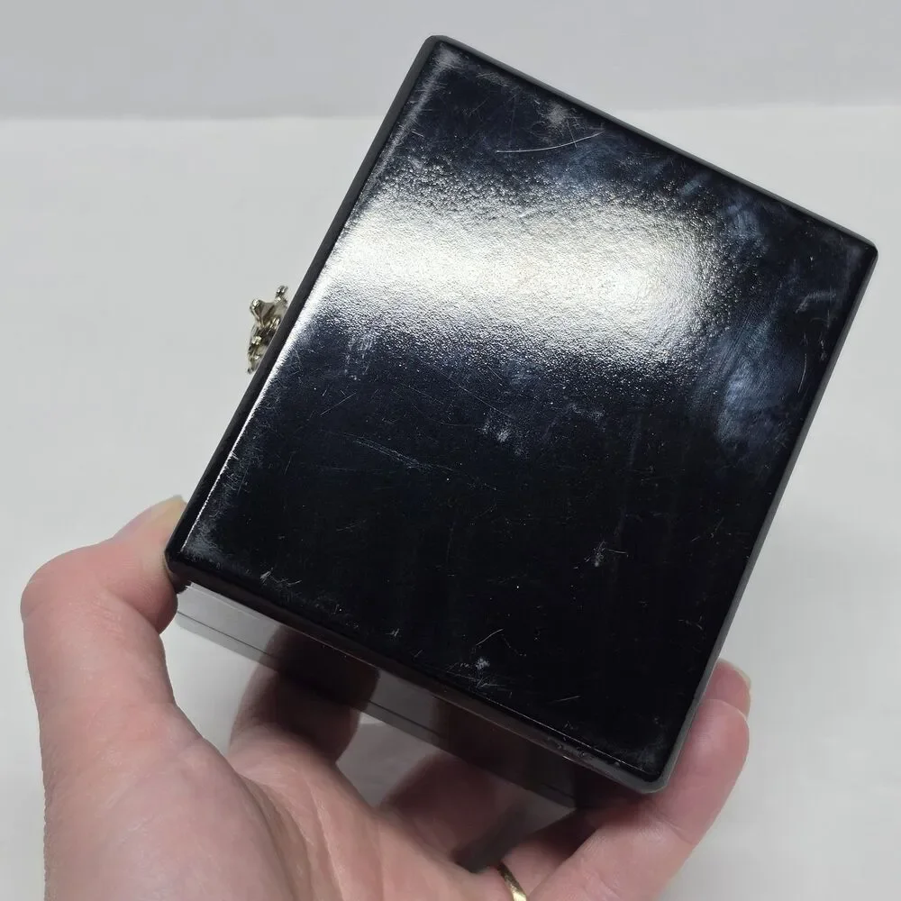 Vintage Korean Asian Lacquered Jewelry Box Turtle Clasp Abalone Shell Birds